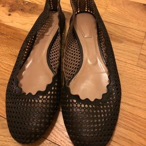 Chloe Perforated Black Scallop Ballet Flats